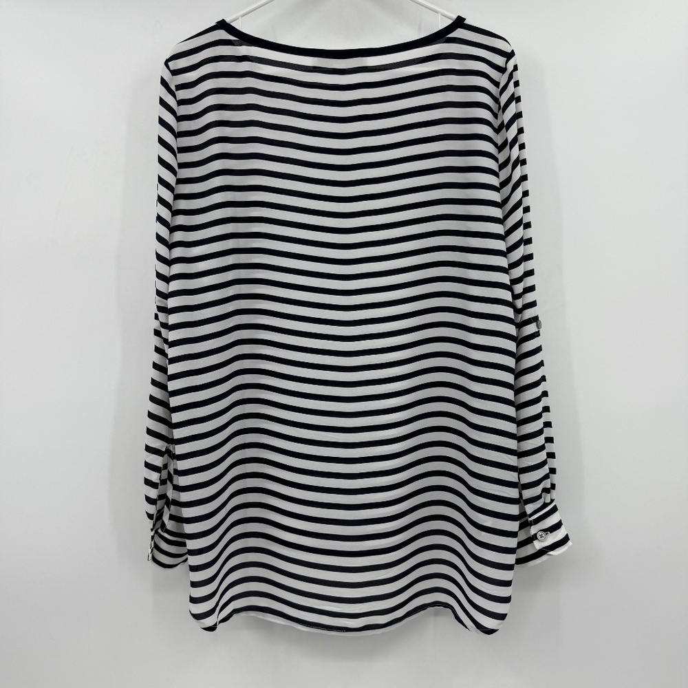 Loft Top Women Large Blue Striped Long Sleeve Sheer Nautical Coastal Lightweight - Picture 7 of 12